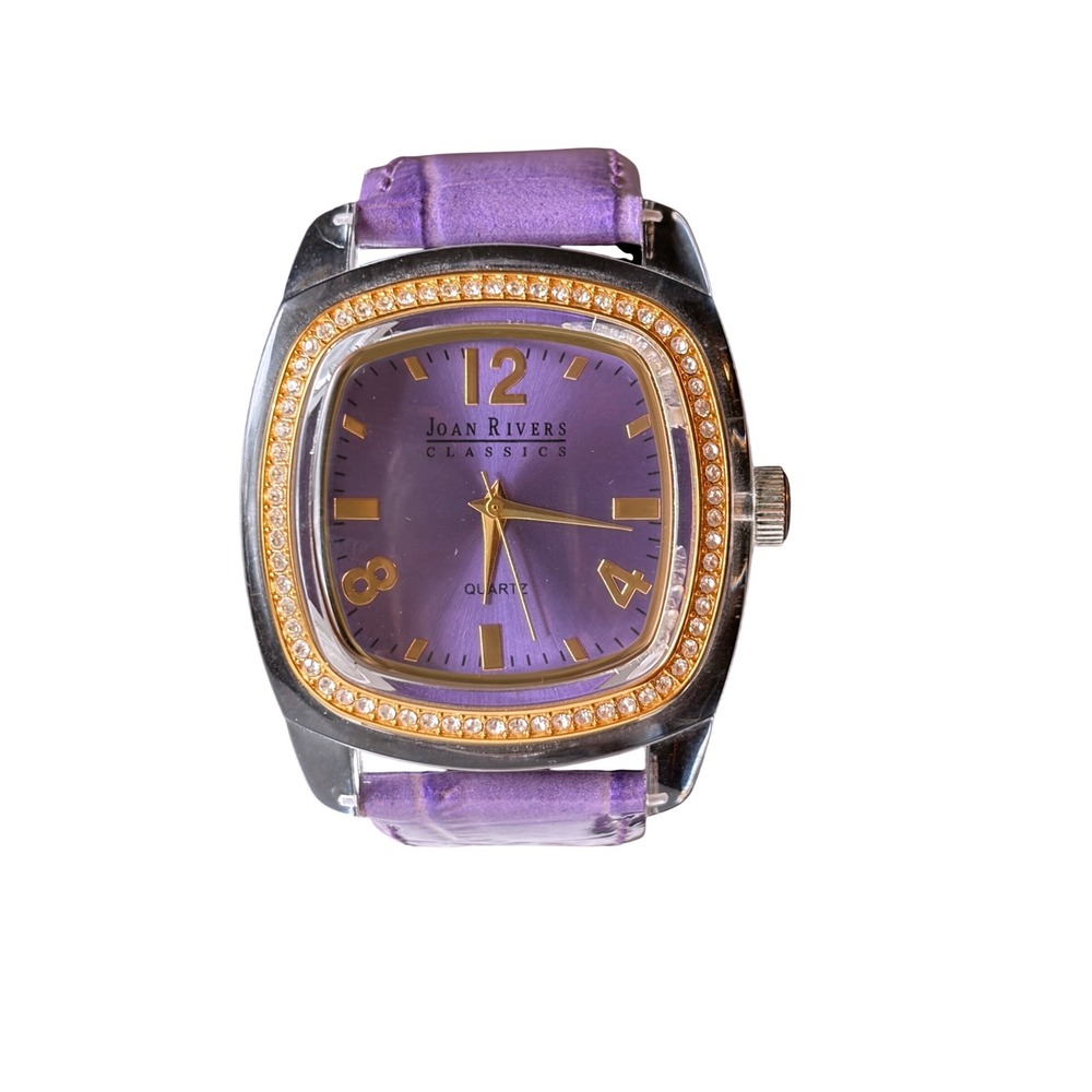Joan Rivers Classics‎ Purple Dial Crystal Bezel Acrylic Case Leather Watch